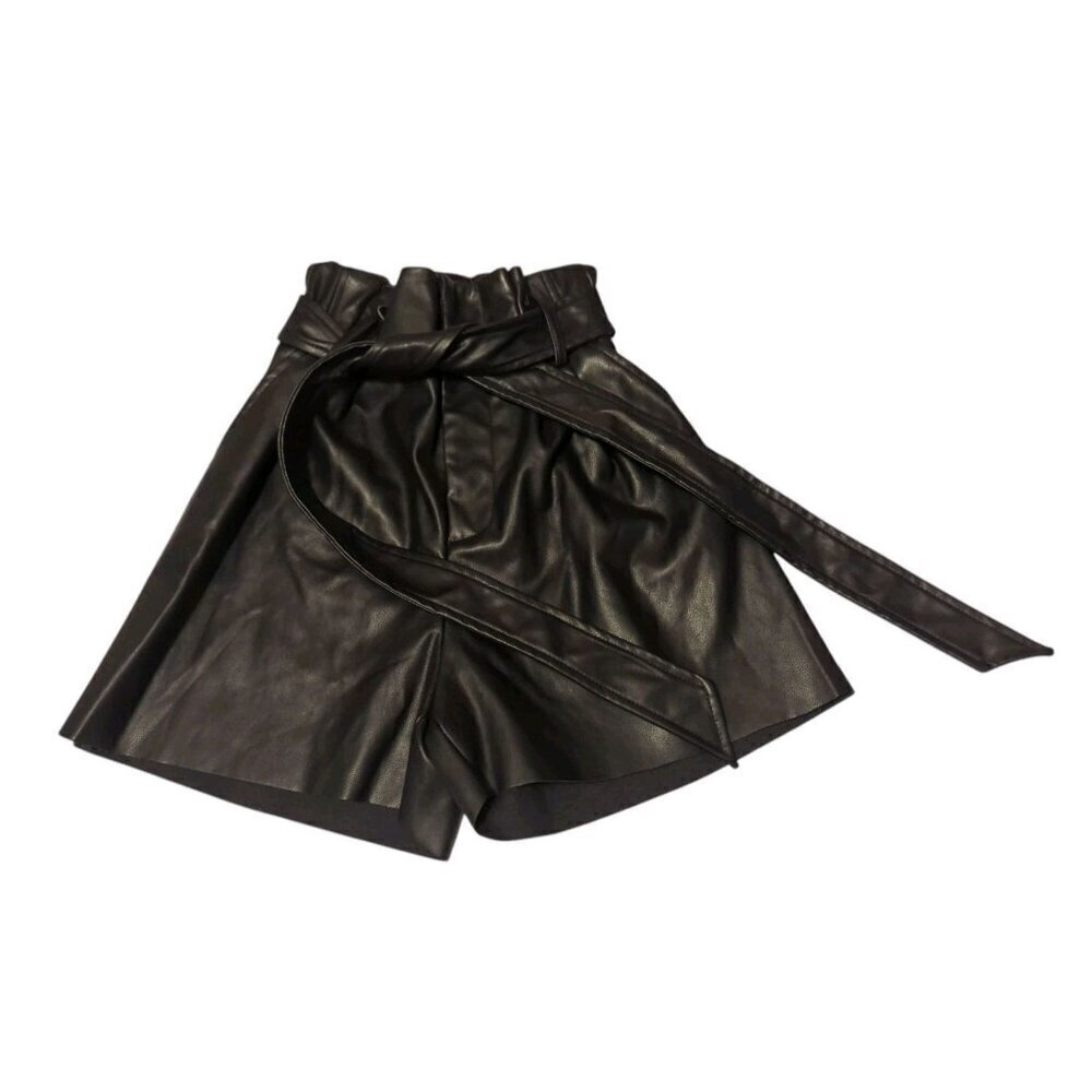 Zenana Shorts Womens Size XS Faux Leather Paperbag Waist Belted Dressy Casual